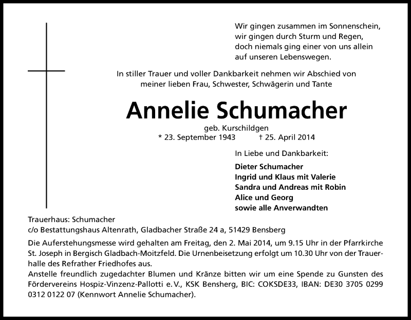 Traueranzeigen von Anneliese Schumacher | WirTrauern
