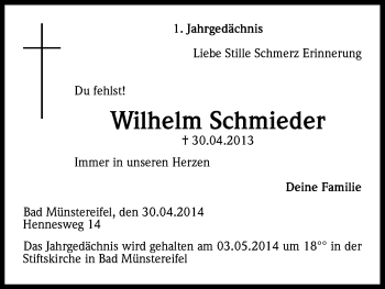 Anzeige von Wilhelm Schmieder von Kölner Stadt-Anzeiger / Kölnische Rundschau / Express