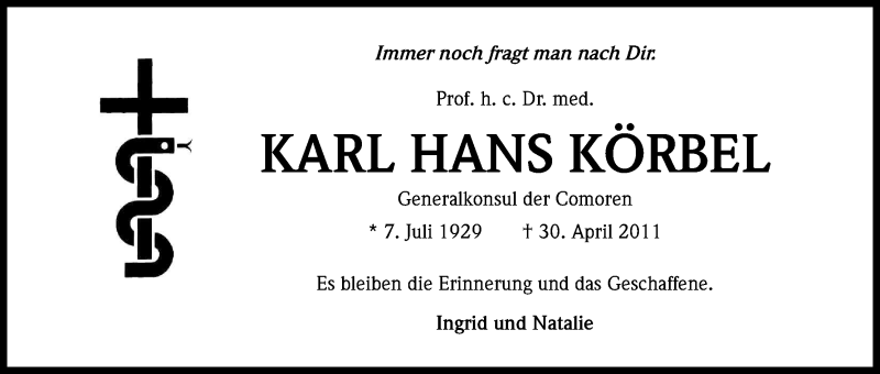  Traueranzeige für Karl Hans Körbel vom 18.07.2023 aus Kölner Stadt-Anzeiger / Kölnische Rundschau / Express
