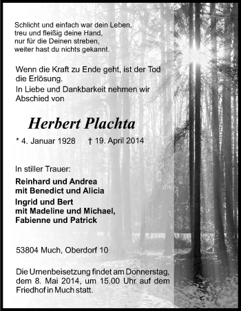 Anzeige von Herbert Plachta von Kölner Stadt-Anzeiger / Kölnische Rundschau / Express