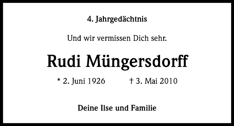  Traueranzeige für Rudi Müngersdorff vom 03.05.2014 aus Kölner Stadt-Anzeiger / Kölnische Rundschau / Express