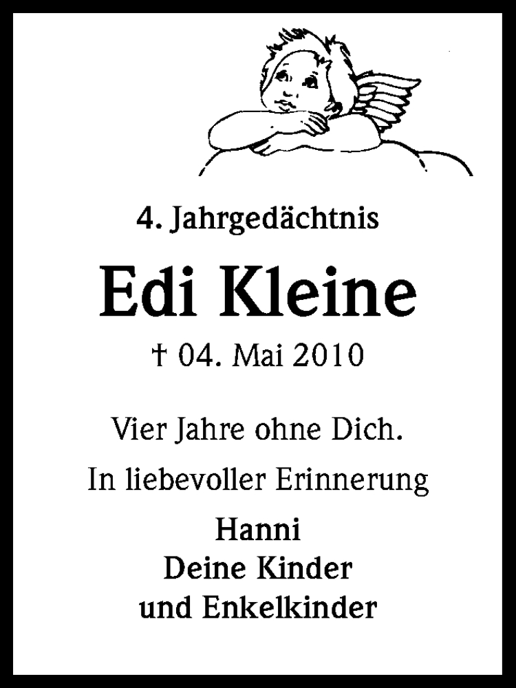  Traueranzeige für Edi Kleine vom 03.05.2014 aus Kölner Stadt-Anzeiger / Kölnische Rundschau / Express