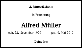 Anzeige von Alfred Müller von Kölner Stadt-Anzeiger / Kölnische Rundschau / Express