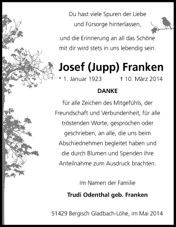 Anzeige von Josef Franken von Kölner Stadt-Anzeiger / Kölnische Rundschau / Express