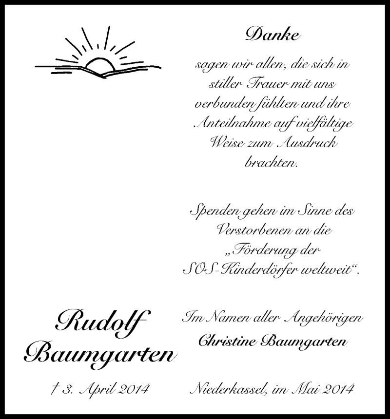  Traueranzeige für Rudolf Baumgarten vom 03.05.2014 aus Kölner Stadt-Anzeiger / Kölnische Rundschau / Express