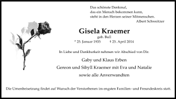 Anzeige von Gisela Kraemer von Kölner Stadt-Anzeiger / Kölnische Rundschau / Express