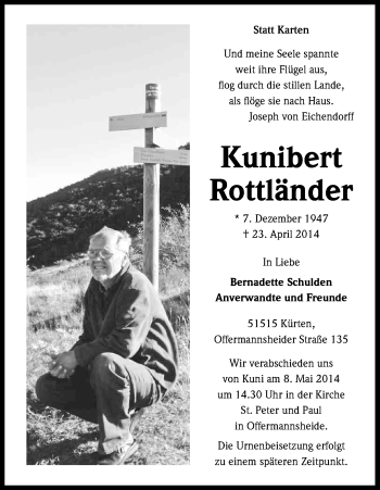 Anzeige von Kunibert Rottländer von Kölner Stadt-Anzeiger / Kölnische Rundschau / Express