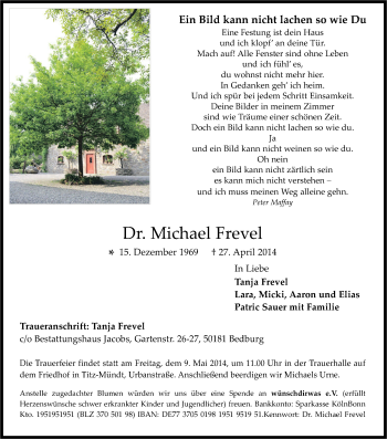 Anzeige von Michael Frevel von Kölner Stadt-Anzeiger / Kölnische Rundschau / Express