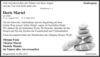 Anzeige von Doris Martel von Kölner Stadt-Anzeiger / Kölnische Rundschau / Express