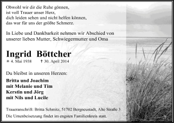Anzeige von Ingrid Böttcher von Kölner Stadt-Anzeiger / Kölnische Rundschau / Express