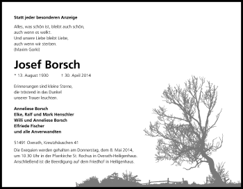 Anzeige von Josef Borsch von Kölner Stadt-Anzeiger / Kölnische Rundschau / Express