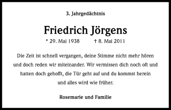 Anzeige von Friedrich Jörgens von Kölner Stadt-Anzeiger / Kölnische Rundschau / Express