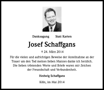 Anzeige von Josef Schaffgans von Kölner Stadt-Anzeiger / Kölnische Rundschau / Express