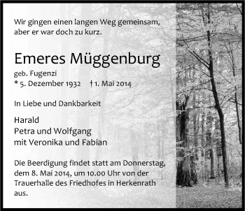 Anzeige von Emeres Müggenburg von Kölner Stadt-Anzeiger / Kölnische Rundschau / Express
