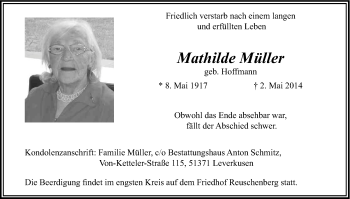 Anzeige von Mathilde Müller von Kölner Stadt-Anzeiger / Kölnische Rundschau / Express
