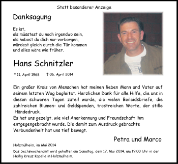 Anzeige von Hans Schnitzler von Kölner Stadt-Anzeiger / Kölnische Rundschau / Express
