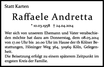 Anzeige von Raffaele Andretta von Kölner Stadt-Anzeiger / Kölnische Rundschau / Express