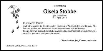 Anzeige von Gisela Stobbe von Kölner Stadt-Anzeiger / Kölnische Rundschau / Express