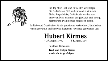 Anzeige von Hubert Kirmes von Kölner Stadt-Anzeiger / Kölnische Rundschau / Express