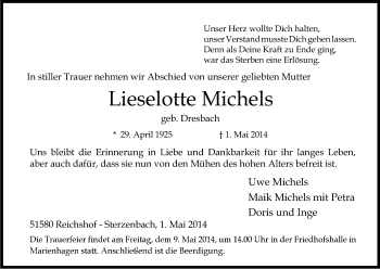 Anzeige von Lieselotte Michels von Kölner Stadt-Anzeiger / Kölnische Rundschau / Express