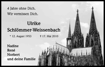 Anzeige von Ulrike Schlömmer-Weissenbach von Kölner Stadt-Anzeiger / Kölnische Rundschau / Express