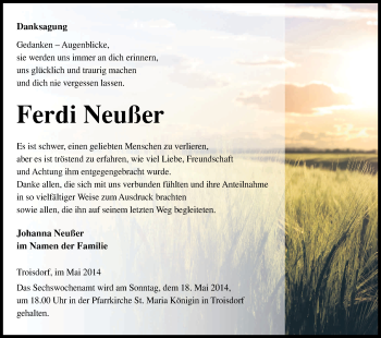 Anzeige von Ferdi Neußer von Kölner Stadt-Anzeiger / Kölnische Rundschau / Express