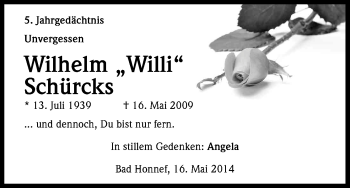 Anzeige von Wilhelm Schürcks von Kölner Stadt-Anzeiger / Kölnische Rundschau / Express