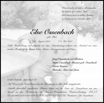 Anzeige von Else Ossenbach von Kölner Stadt-Anzeiger / Kölnische Rundschau / Express