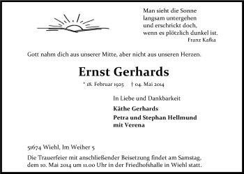 Anzeige von Ernst Gerhards von Kölner Stadt-Anzeiger / Kölnische Rundschau / Express