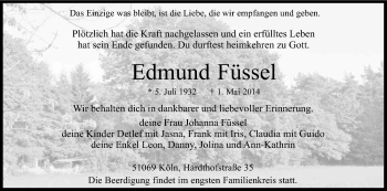 Anzeige von Edmund Füssel von Kölner Stadt-Anzeiger / Kölnische Rundschau / Express