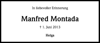 Anzeige von Manfred Montada von Kölner Stadt-Anzeiger / Kölnische Rundschau / Express