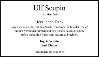 Anzeige von Ulf Scupin von Kölner Stadt-Anzeiger / Kölnische Rundschau / Express