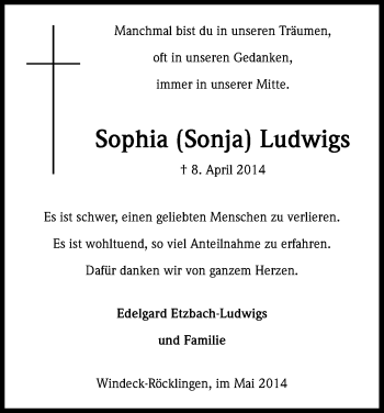 Anzeige von Sophia Ludwigs von Kölner Stadt-Anzeiger / Kölnische Rundschau / Express
