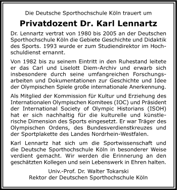 Anzeige von Karl Lennartz von Kölner Stadt-Anzeiger / Kölnische Rundschau / Express