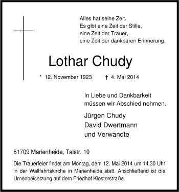Anzeige von Lothar Chudy von Kölner Stadt-Anzeiger / Kölnische Rundschau / Express