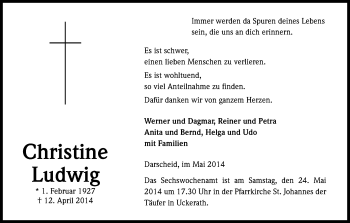 Anzeige von Christine Ludwig von Kölner Stadt-Anzeiger / Kölnische Rundschau / Express