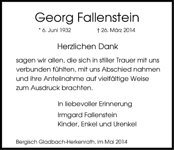 Anzeige von Georg Fallenstein von Kölner Stadt-Anzeiger / Kölnische Rundschau / Express