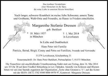 Anzeige von Margarethe Stefanie Dressen von Kölner Stadt-Anzeiger / Kölnische Rundschau / Express