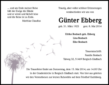 Anzeige von Günter Ebberg von Kölner Stadt-Anzeiger / Kölnische Rundschau / Express