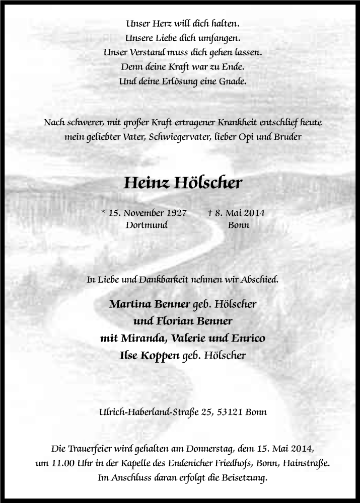  Traueranzeige für Heinz Hölscher vom 10.05.2014 aus Kölner Stadt-Anzeiger / Kölnische Rundschau / Express