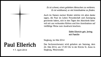 Anzeige von Paul Ellerich von Kölner Stadt-Anzeiger / Kölnische Rundschau / Express