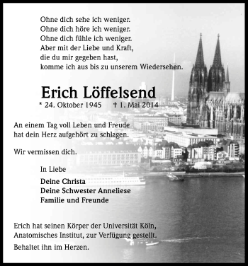 Anzeige von Erich Löffelsend von Kölner Stadt-Anzeiger / Kölnische Rundschau / Express