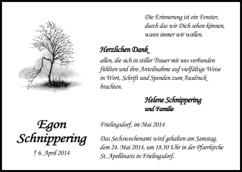 Anzeige von Egon Schnippering von Kölner Stadt-Anzeiger / Kölnische Rundschau / Express