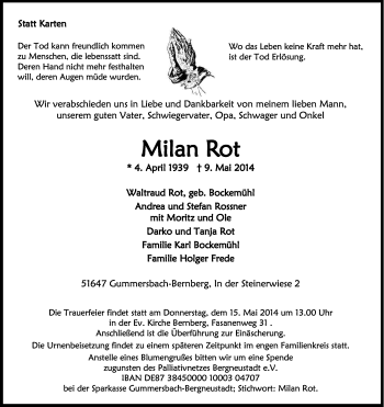 Anzeige von Milan Rot von Kölner Stadt-Anzeiger / Kölnische Rundschau / Express