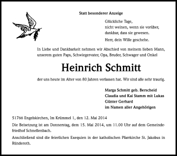 Anzeige von Heinrich Schmitt von Kölner Stadt-Anzeiger / Kölnische Rundschau / Express