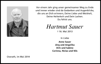 Anzeige von Hartmut Sauer von Kölner Stadt-Anzeiger / Kölnische Rundschau / Express