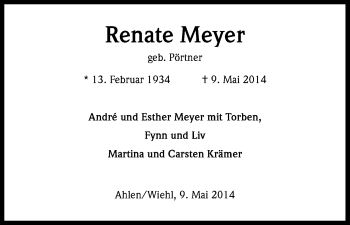 Anzeige von Renate Meyer von Kölner Stadt-Anzeiger / Kölnische Rundschau / Express
