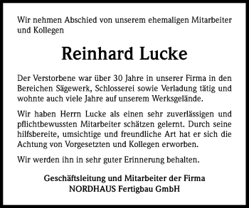 Anzeige von Reinhard Lucke von Kölner Stadt-Anzeiger / Kölnische Rundschau / Express