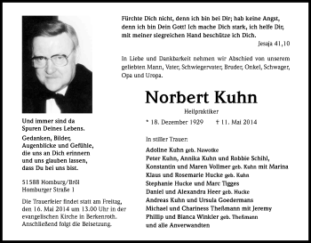 Anzeige von Norbert Kuhn von Kölner Stadt-Anzeiger / Kölnische Rundschau / Express