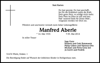 Anzeige von Manfred Aberle von Kölner Stadt-Anzeiger / Kölnische Rundschau / Express